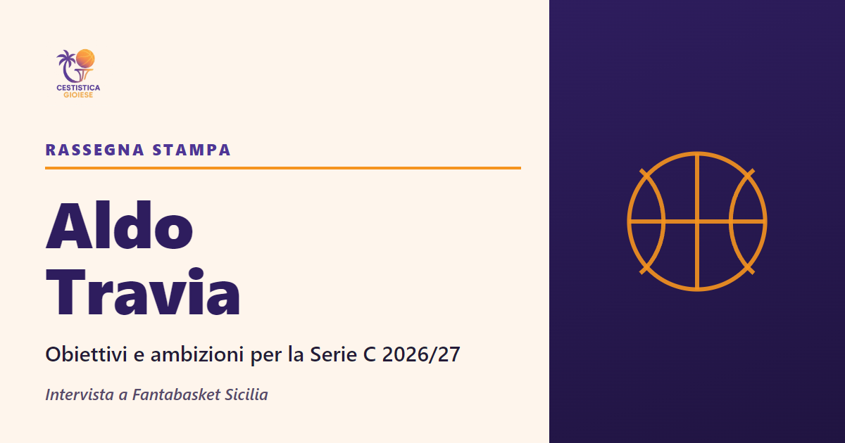 Grafica della Cestistica Gioiese dedicata all’intervista di Aldo Travia a Fantabasket Sicilia sugli obiettivi della stagione di Serie C 2026/27.